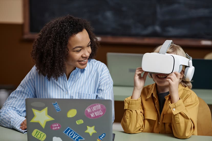 Student using VR in classroom
