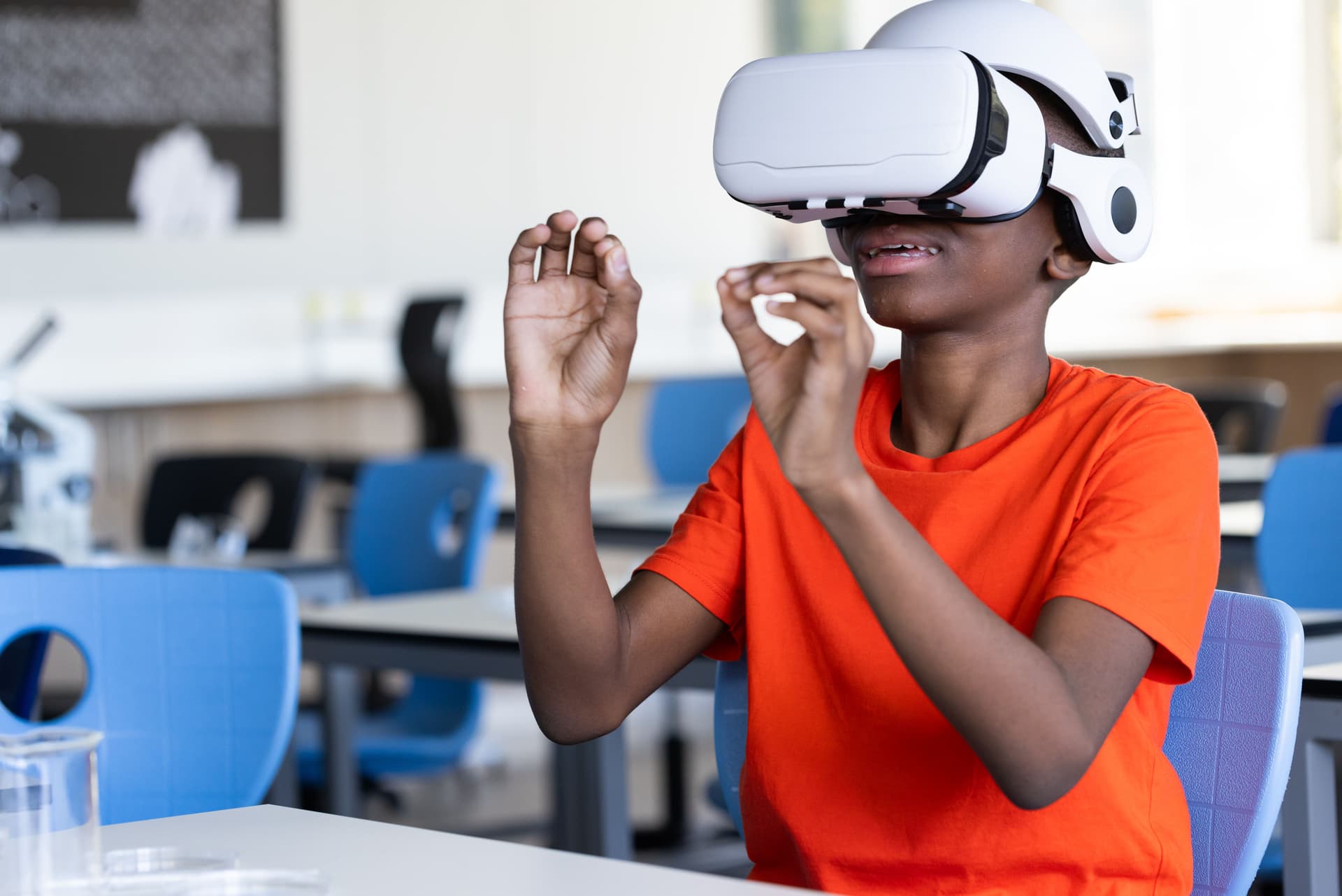 Student using VR headset